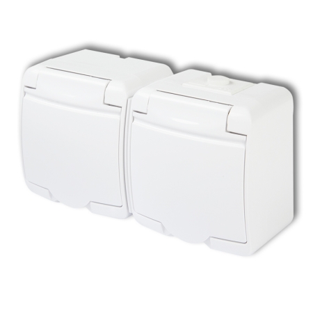 JUNIOR BIAŁY GNIAZDO NT 2X Z/U Z KLAPKĄ BIAŁĄ IP54 ZACISKI ŚRUBOWE 16A 250V