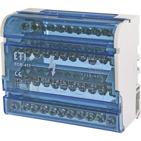 EDB-411 BLOK ROZDZIELCZY 125A 4X (7X FI5.3), 4X (2X FI7.5), 4X (2X FI9.0) ETIBOX