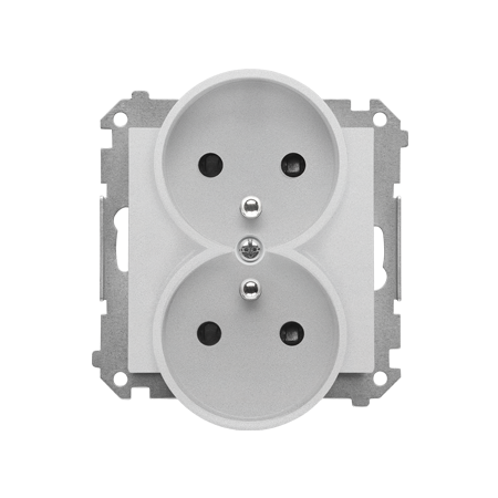 SIMON 55 MODUŁ ALUMINIUM MAT GNIAZDO WTYCZKOWE 2X Z/U Z PRZESŁONAMI ZACISKI SPRĘŻYNOWE 16A 250V