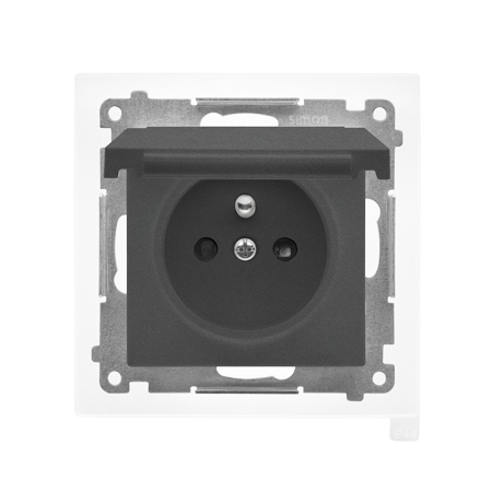 SIMON 55 MODUŁ GRAFITOWY MAT GNIAZDO 1X Z/U Z KLAPKĄ IP44 ZACISKI SPRĘŻYNOWE 16A 250V