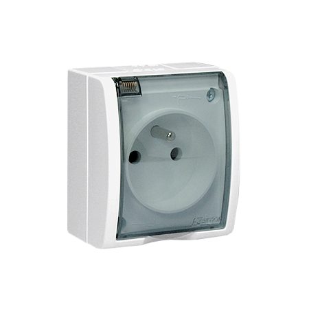 SIMON AQUARIUS BIAŁY GNIAZDO NT 1X Z/U Z KLAPKĄ DYMNĄ IP54 ZACISKI ŚRUBOWE 16A 250V