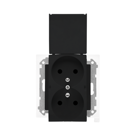 SIMON 55 MODUŁ CZARNY MAT GNIAZDO 2X Z/U Z KLAPĄ IP44 ZACISKI SPRĘŻYNOWE 16A 250V