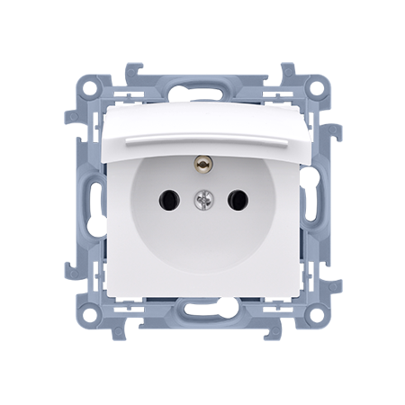 SIMON 10 MODUŁ BIAŁY GNIAZDO 1X Z/U Z KLAPKĄ BIAŁĄ IP44 ZACISKI SPRĘŻYNOWE 16A 250V