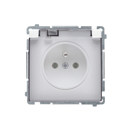 SIMON BASIC MODUŁ BIAŁY GNIAZDO 1X Z/U Z KLAPKĄ DYMNĄ IP44 ZACISKI ŚRUBOWE 16A 250V