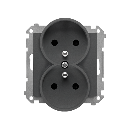 SIMON 55 MODUŁ GRAFITOWY MAT GNIAZDO WTYCZKOWE 2X Z/U Z PRZESŁONAMI ZACISKI SPRĘŻYNOWE 16A 250V