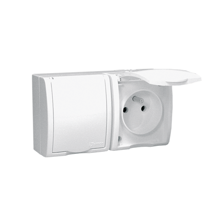 SIMON AQUARIUS BIAŁY GNIAZDO NT 2X Z/U Z KLAPKĄ IP54 ZACISKI ŚRUBOWE 16A 250V