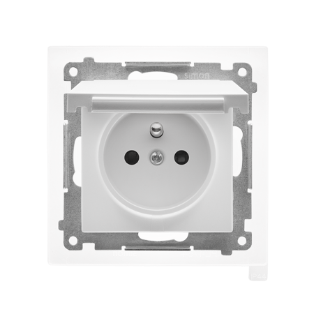 SIMON 55 MODUŁ BIAŁY MAT GNIAZDO 1X Z/U Z KLAPKĄ IP44 ZACISKI SPRĘŻYNOWE 16A 250V