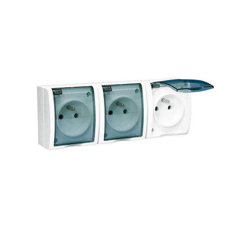 SIMON AQUARIUS BIAŁY GNIAZDO NT 3X Z/U Z KLAPKĄ DYMNĄ IP54 ZACISKI ŚRUBOWE 16A 250V