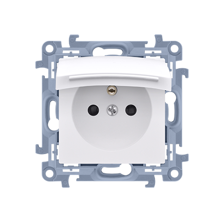 SIMON 10 MODUŁ BIAŁY GNIAZDO 1X Z/U Z KLAPKĄ BIAŁĄ IP44 ZACISKI SPRĘŻYNOWE 16A 250V