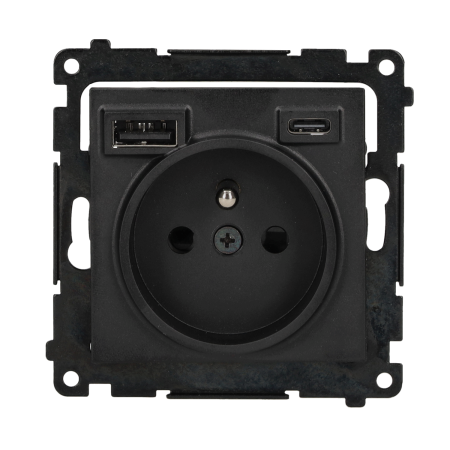 SIMON 55 MODUŁ CZARNY MAT GNIAZDO 1X Z/U + ŁADOWARKA 2X USB C+A 2.1A