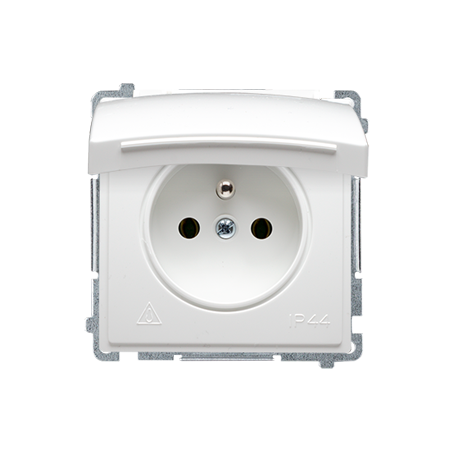 SIMON BASIC MODUŁ BIAŁY GNIAZDO 1X Z/U Z PRZESŁONAMI Z KLAPKĄ IP44 ZACISKI ŚRUBOWE 16A 250V