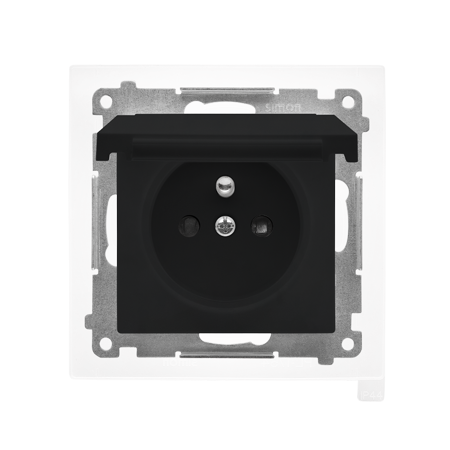 SIMON 55 MODUŁ CZARNY MAT GNIAZDO 1X Z/U Z KLAPKĄ IP44 ZACISKI SPRĘŻYNOWE 16A 250V