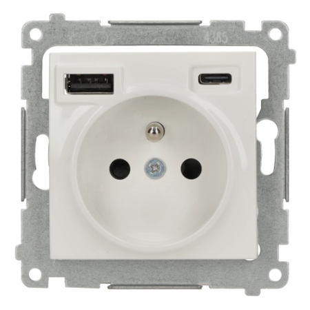 SIMON 54 MODUŁ BIAŁY GNIAZDO 1X Z/U ZACISKI ŚRUBOWE 16A 250V + ŁADOWARKA 2X USB C+A 2.1A