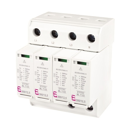 ETITEC ML T123 300/12,5 4+0 OGRANICZNIK PRZEPIĘĆ T1+T2+T3 B+C+D 4P 4M 1.5KV TNS