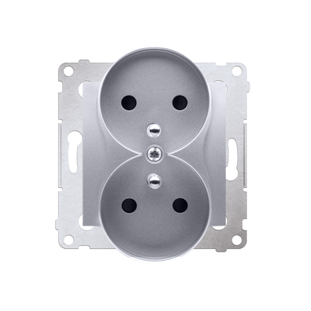 SIMON 54 MODUŁ SREBRNY MAT GNIAZDO 2X Z/U Z PRZESŁONAMI ZACISKI ŚRUBOWE 16A 250V