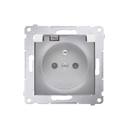 SIMON 54 MODUŁ SREBRNY MAT GNIAZDO 1X Z/U Z PRZESŁONAMI Z KLAPKĄ DYMNĄ IP44 ZACISKI ŚRUBOWE 16A 25