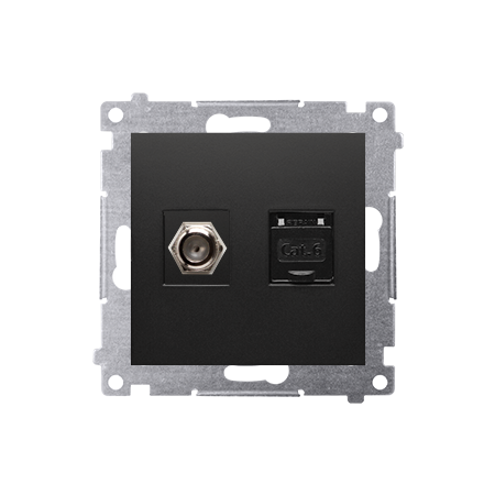 SIMON 54 MODUŁ CZARNY MAT GNIAZDO TV TYP F + GNIAZDO KOMPUTEROWE 1X UAE 8 CAT.6 FTP PŁASKIE