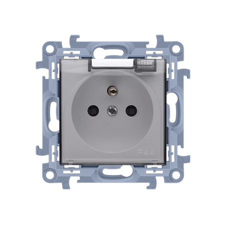 SIMON 10 MODUŁ BIAŁY GNIAZDO 1X Z/U Z KLAPKĄ DYMNĄ IP44 ZACISKI ŚRUBOWE 16A 250V