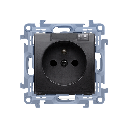 SIMON 10 MODUŁ CZARNY MAT GNIAZDO 1X Z/U Z KLAPKĄ TRANSPARENTNĄ IP44 ZACISKI SPRĘŻYNOWE 16A 250V