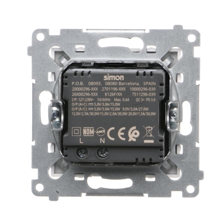 SIMON 54 MODUŁ BIAŁY ŁADOWARKA 2X USB C+A QUICK CHARGE 5/9/12V 3.1A 5V DC 230V