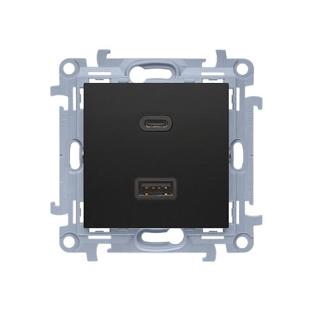 SIMON 10 MODUŁ CZARNY MAT ŁADOWARKA 2X USB CA 3.1A QUICK CHARGE 5V DC 230V