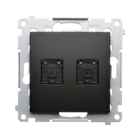 SIMON 54 MODUŁ CZARNY MAT GNIAZDO KOMPUTEROWE 2X UAE 8 CAT.6 UTP Z OSŁONĄ PRZECIWKURZOWĄ PŁASKIE