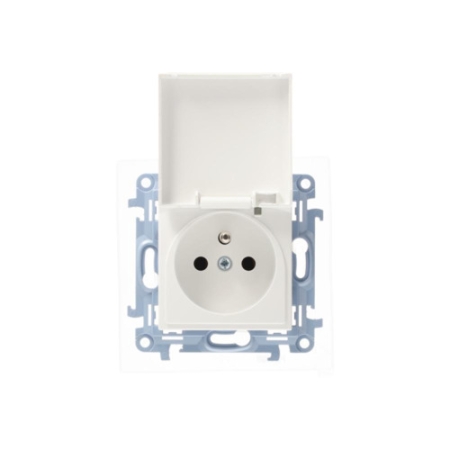 SIMON 10 MODUŁ BIAŁY GNIAZDO 1X Z/U Z KLAPKĄ BIAŁĄ IP44 ZACISKI SPRĘŻYNOWE 16A 250V