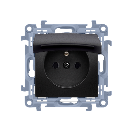 SIMON 10 MODUŁ CZARNY MAT GNIAZDO 1X Z/U Z KLAPKĄ CZARNY MAT IP44 ZACISKI SPRĘŻYNOWE 16A 250V