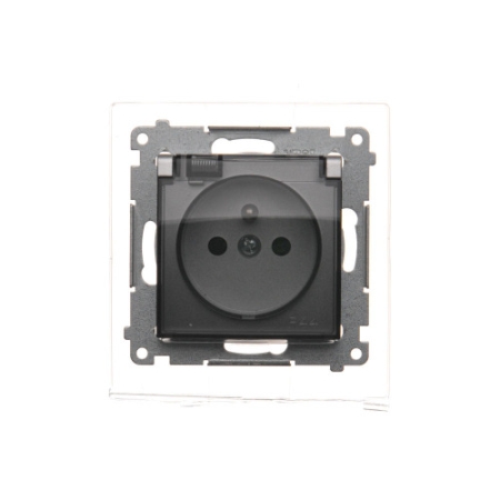 SIMON 54 MODUŁ SREBRNY MAT GNIAZDO 1X Z/U Z PRZESŁONAMI Z KLAPKĄ DYMNĄ IP44 ZACISKI ŚRUBOWE 16A 250V