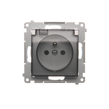 SIMON 54 MODUŁ SREBRNY MAT GNIAZDO 1X Z/U Z PRZESŁONAMI Z KLAPKĄ DYMNĄ IP44 ZACISKI ŚRUBOWE 16A 25