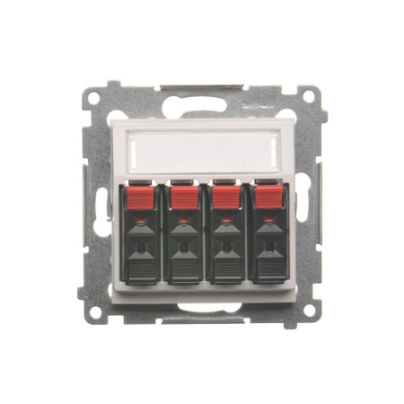 SIMON 54 MODUŁ BIAŁY GNIAZDO GŁOŚNIKOWE HI-FI 4X Z POLEM OPISOWYM ZACISKI KLESZCZOWE DO ZAGNIATANIA