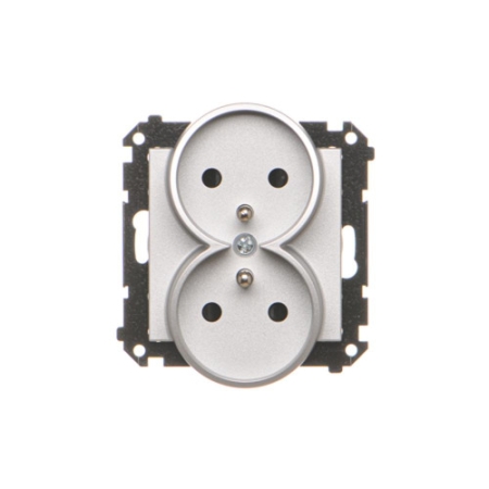 SIMON 55 MODUŁ ALUMINIUM MAT GNIAZDO WTYCZKOWE 2X Z/U Z PRZESŁONAMI ZACISKI SPRĘŻYNOWE 16A 250V