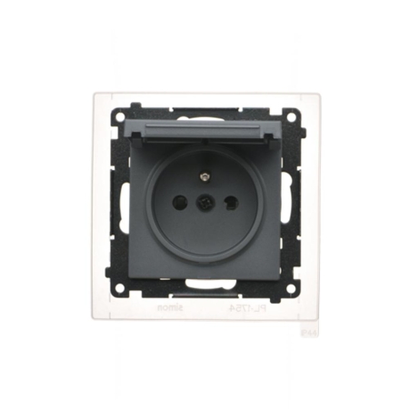 SIMON 55 MODUŁ GRAFITOWY MAT GNIAZDO 1X Z/U Z KLAPKĄ IP44 ZACISKI SPRĘŻYNOWE 16A 250V