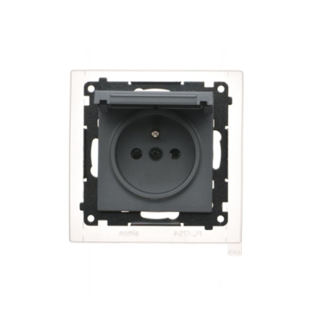 SIMON 55 MODUŁ GRAFITOWY MAT GNIAZDO 1X Z/U Z KLAPKĄ IP44 ZACISKI SPRĘŻYNOWE 16A 250V