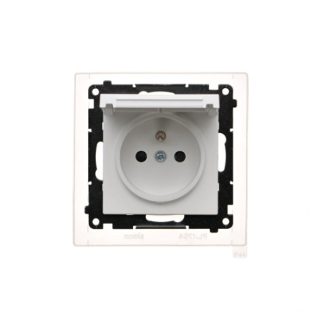 SIMON 55 MODUŁ BIAŁY MAT GNIAZDO 1X Z/U Z KLAPKĄ IP44 ZACISKI SPRĘŻYNOWE 16A 250V