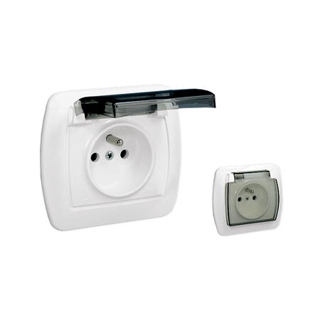 SIMON AKORD BIAŁY GNIAZDO 1X Z/U Z KLAPKĄ IP44 ZACISKI ŚRUBOWE 16A 250V