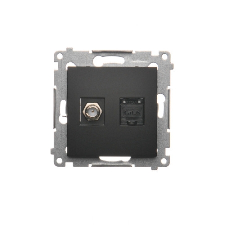 SIMON 54 MODUŁ CZARNY MAT GNIAZDO TV TYP F + GNIAZDO KOMPUTEROWE 1X UAE 8 CAT.6 FTP PŁASKIE