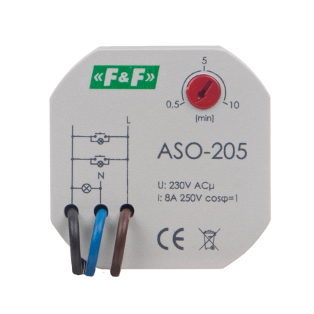 ASO-205 AUTOMAT SCHODOWY PT 10A 1Z 0.5-10MIN 230V AC IP20 PRZYŁĄCZE 3X DY 1.0MM2