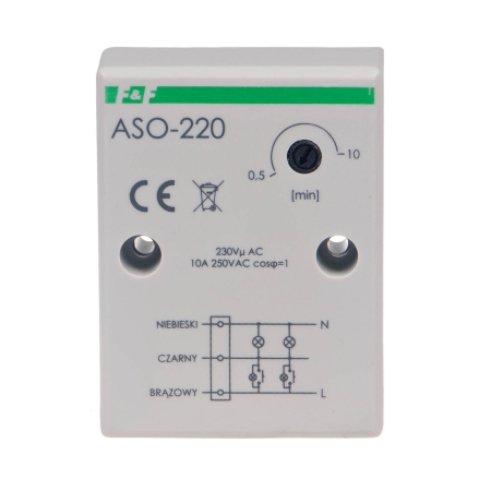 ASO-220 AUTOMAT SCHODOWY NT 10A 1Z 0.5-10MIN 230V AC IP40 0.45M OMY 3X0.75
