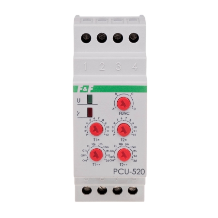 PCU-520 PRZEKAŹNIK CZASOWY 2X 8A 2P 2M 230V AC 2-FUNKCYJNY NASTAW 2 CZASÓW T1 T2