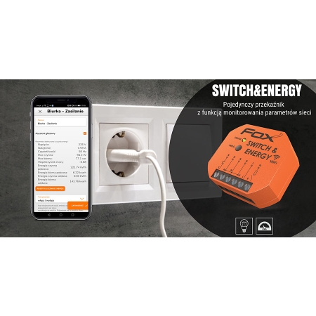 WI-R1S1-P SWITCH ENERGY POJEDYNCZY PRZEKAŹNIK WI-FI 230V Z FUNKCJĄ MONITOROWANIA PARAMETRÓW SIECI.