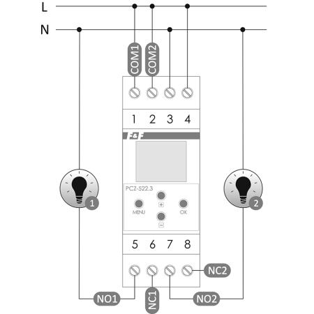 PCZ-522 ZEGAR STERUJĄCY 2-KANAŁOWY NFC 2X 16A 2X 1P 2M 24-264V AC/DC