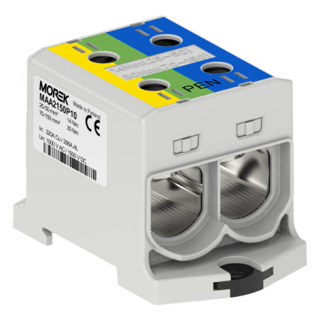 ZŁĄCZKA SZYNOWA PRZELOTOWA 2X AL/CU 25.0-150.0MM2 1000V AC/ 1500V DC ŻÓŁTY/ ZIELONY/ NIEBIESKI