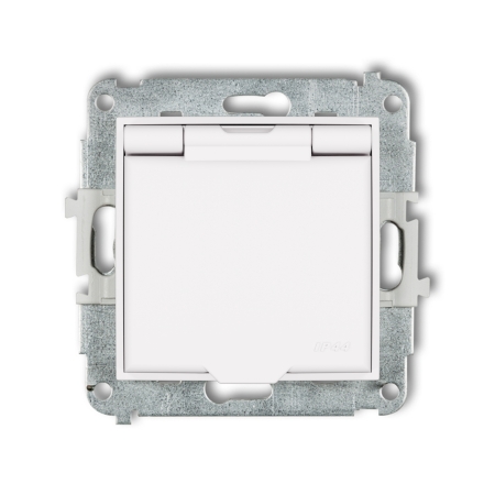 MINI MODUŁ BIAŁY MAT GNIAZDO 1X Z/U Z PRZESŁONAMI Z KLAPKĄ IP44 ZACISKI ŚRUBOWE 16A 250V