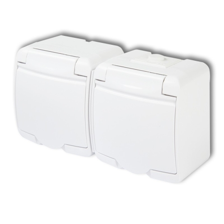 JUNIOR BIAŁY GNIAZDO NT 2X Z/U Z KLAPKĄ BIAŁĄ IP54 ZACISKI ŚRUBOWE 16A 250V