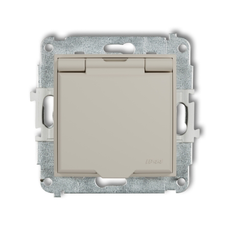 MINI MODUŁ TAUPE GNIAZDO 1X Z/U Z PRZESŁONAMI Z KLAPKĄ IP44 ZACISKI ŚRUBOWE 16A 250V