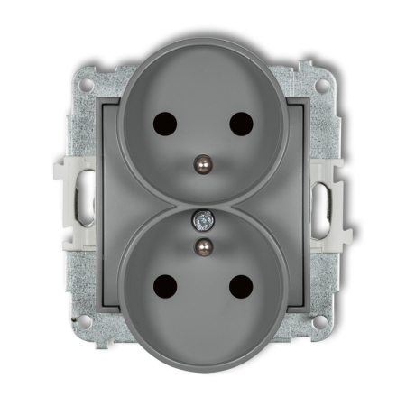 MINI MODUŁ SZARY MAT GNIAZDO 2X Z/U Z PRZESŁONAMI ZACISKI ŚRUBOWE 16A 250V