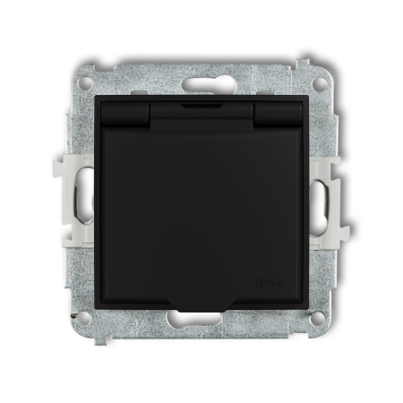 MINI MODUŁ CZARNY MAT GNIAZDO 1X Z/U Z PRZESŁONAMI Z KLAPKĄ IP44 ZACISKI ŚRUBOWE 16A 250V