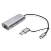 Karta sieciowa DIGITUS przewodowa USB 3.1 Typ C + USB A do 1x RJ45 2.5 Gigabit Ethernet 10/100/1000/2500Mbps