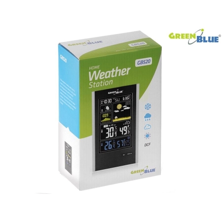 Stacja pogody bezprzewodowa GreenBlue GB520 DCF, ciśnienie, fazy księżyca, ładowarka USB, czarna-223042